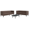 2 pcs conjunto de sofás chesterfield couro artificial castanho 1