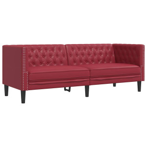Sofá chesterfield 3 lugares couro artificial vermelho tinto H