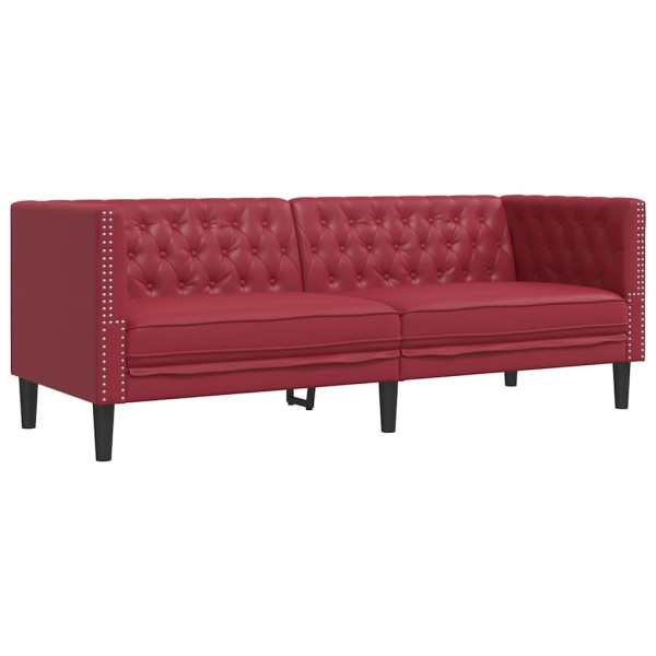 Sofá Chesterfield de 3 plazas cuero artificial rojo tinto M 2