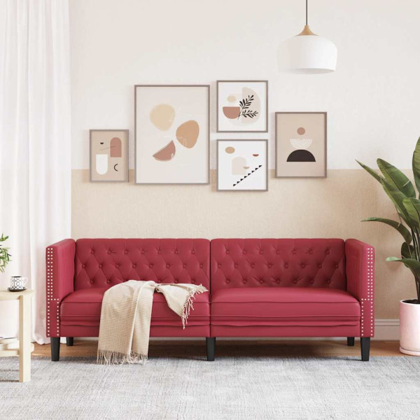 Sofá chesterfield 3 lugares couro artificial vermelho tinto M 3
