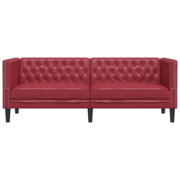 Sofá Chesterfield de 3 plazas cuero artificial rojo tinto M 4
