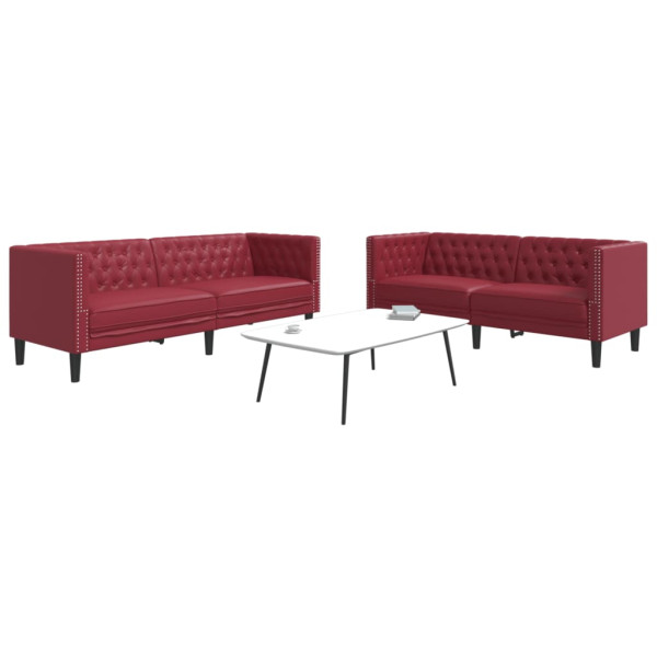2 pcs conj. de sofás chesterfield couro artif. vermelho tinto D