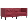 2 pcs conj. de sofás chesterfield couro artif. vermelho tinto 5