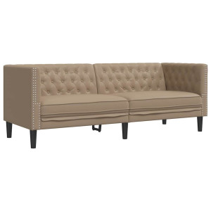 Sofá Chesterfield de 3 plazas cuero artificial marrón capuchino H