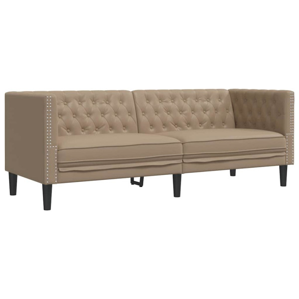 Sofá Chesterfield de 3 plazas cuero artificial marrón capuchino M 2