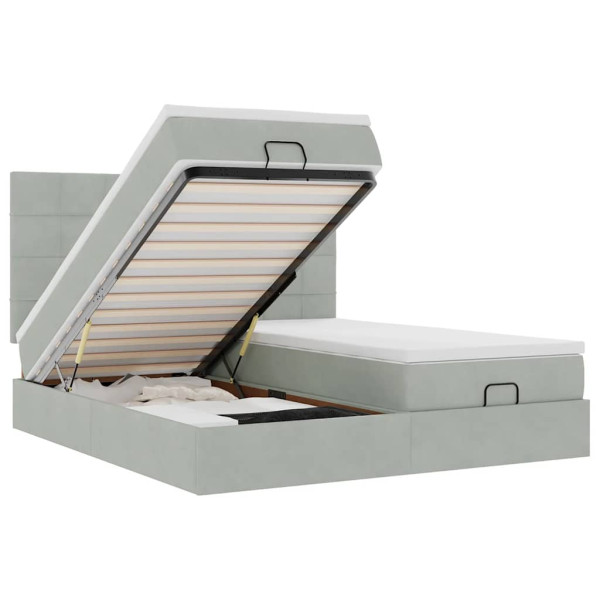 Estructura cama otomana colchones terciopelo gris claro D