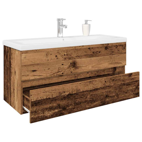 Mueble lavabo con lavabo integrado y grifo madera vieja D