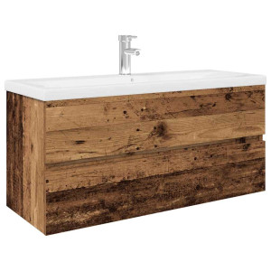 Mueble lavabo con lavabo integrado y grifo madera vieja H