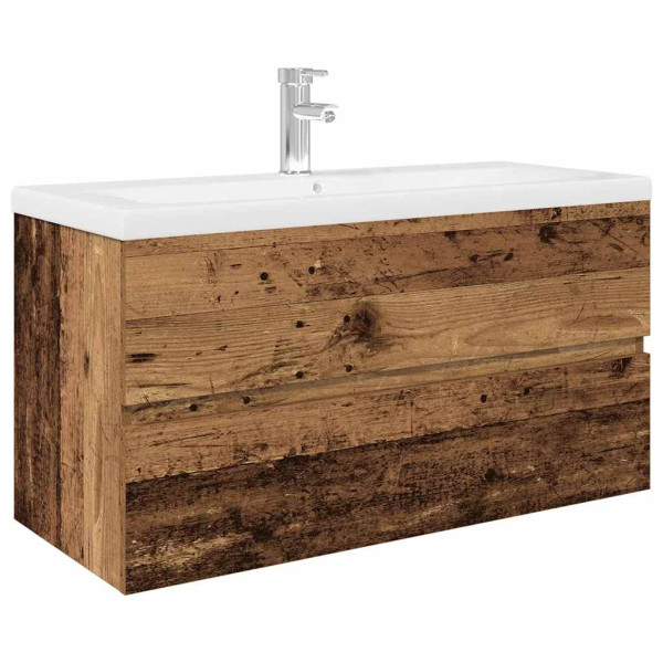 Mueble lavabo con lavabo integrado y grifo madera vieja M 2