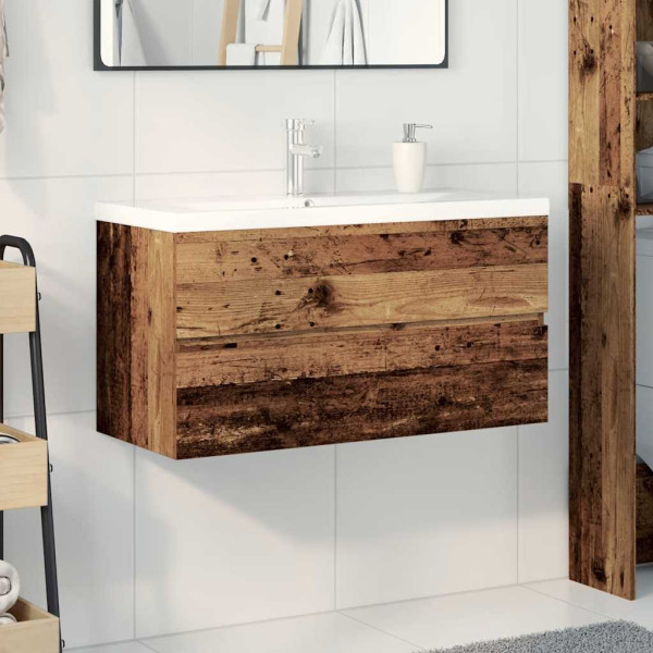 Mueble lavabo con lavabo integrado y grifo madera vieja M 3