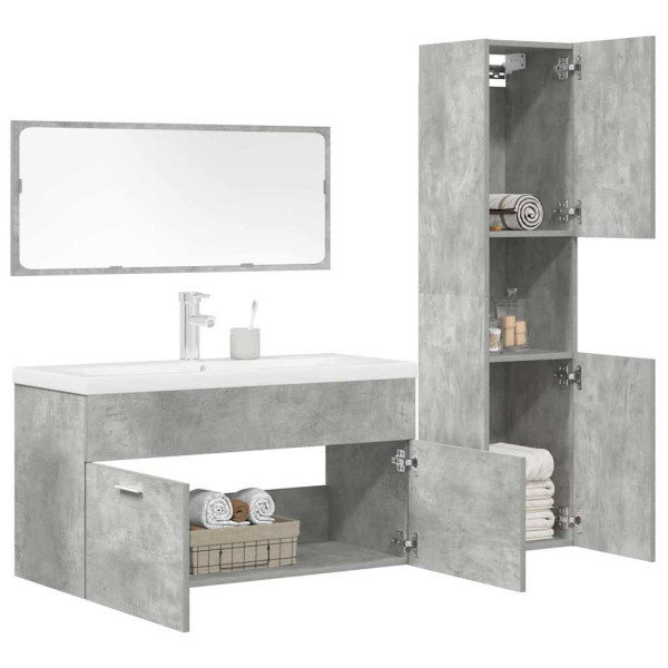 Juego muebles de baño 4 pzas madera contrachapada gris hormigón M 3