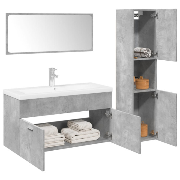 Juego muebles de baño 4 pzas madera contrachapada gris hormigón D