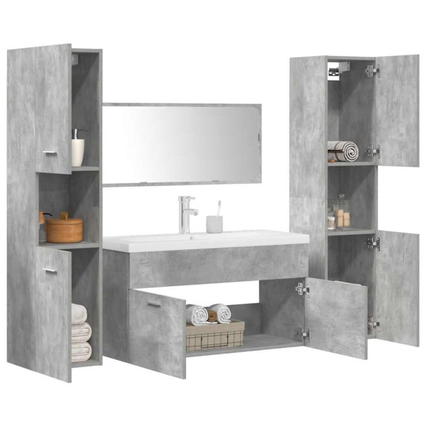 Set muebles de baño 5 piezas madera ingeniería gris hormigón D
