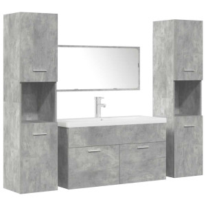 Set muebles de baño 5 piezas madera ingeniería gris hormigón H