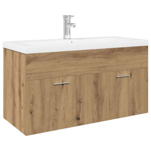 Mueble para lavabo con lavabo empotrado artesanal de roble H