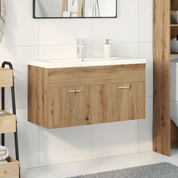 Mueble para lavabo con lavabo empotrado artesanal de roble M 3