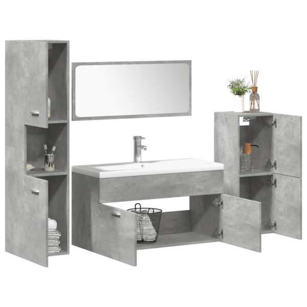Set muebles de baño 5 piezas madera ingeniería gris hormigón D