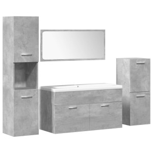 Set muebles de baño 5 piezas madera ingeniería gris hormigón H