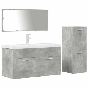 Juego muebles de baño 4 pzas madera contrachapada gris hormigón H