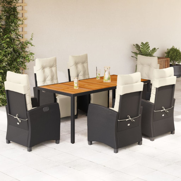 Set de comedor de jardín 7 pzas y cojines ratán sintético negro D