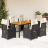 Set de comedor de jardín 7 pzas y cojines ratán sintético negro 1