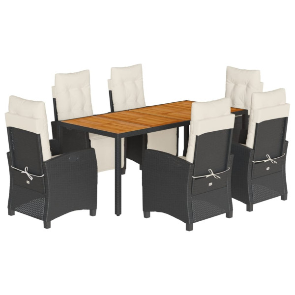 Set de comedor de jardín 7 pzas y cojines ratán sintético negro M 2