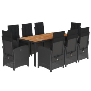 Set de comedor de jardín 9 pzas y cojines ratán sintético negro H