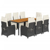 9 pcs conjunto de jantar p/ jardim c/ almofadões vime PE preto 2