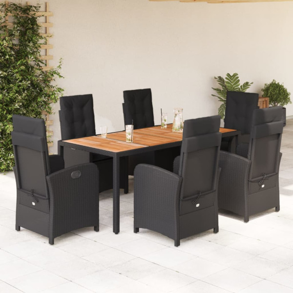 Set de comedor de jardín 7 pzas y cojines ratán sintético negro D