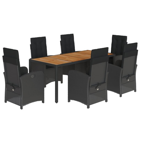 Set de comedor de jardín 7 pzas y cojines ratán sintético negro M 2