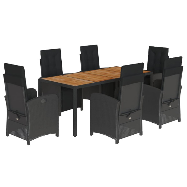 Set de comedor de jardín 7 pzas y cojines ratán sintético negro M 2