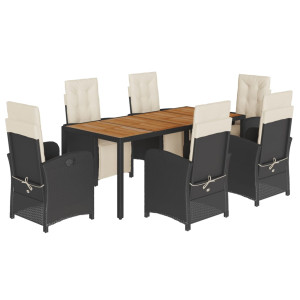 Set de comedor de jardín 7 pzas y cojines ratán sintético negro H