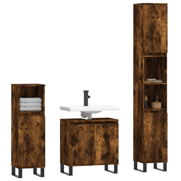 Set de muebles baño 3 pzas madera contrachapada roble ahumado M 3