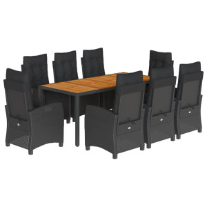 9 pcs conjunto de jantar p/ jardim c/ almofadões vime PE preto H