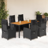 Set de comedor de jardín 7 pzas y cojines ratán sintético negro 1