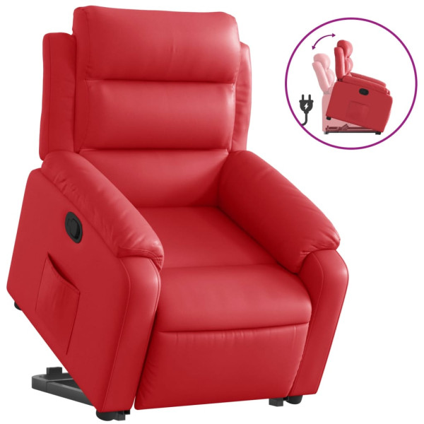 Sillón reclinable elevable cuero artificial rojo M 2
