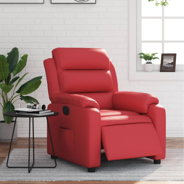 Sillón reclinable eléctrico de cuero sintético rojo D