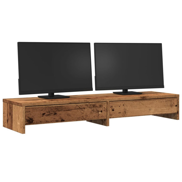Soporte de monitor con cajones madera envejecida 100x27x15 cm M 3