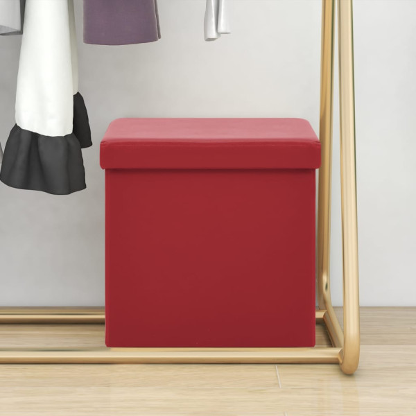 Taburete con almacenaje plegable rojo vino tinto PVC D