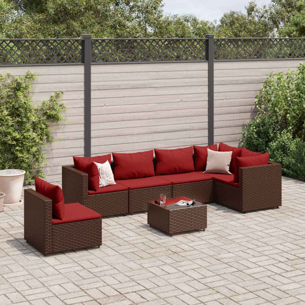 7 pcs conjunto lounge de jardim c/ almofadões vime PE castanho D