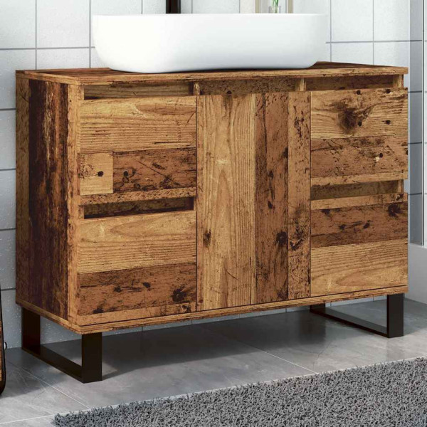 Mueble de lavabo madera de ingeniería envejecida 80x33x60 cm D