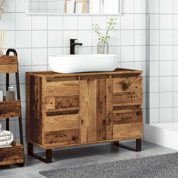 Mueble de lavabo madera de ingeniería envejecida 80x33x60 cm M 3