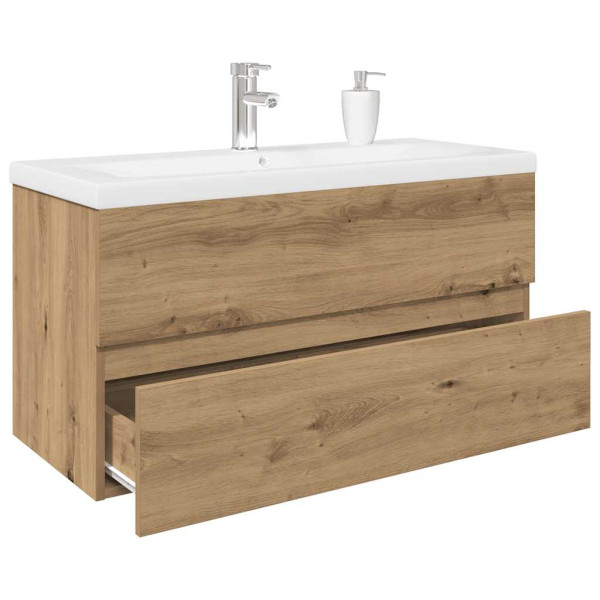 Mueble para lavabo con lavabo integrado y grifo roble artesanal D