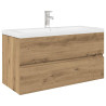Mueble para lavabo con lavabo integrado y grifo roble artesanal 2