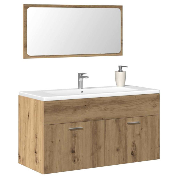 Mueble de baño con espejo de madera ingeniería roble artesanal D