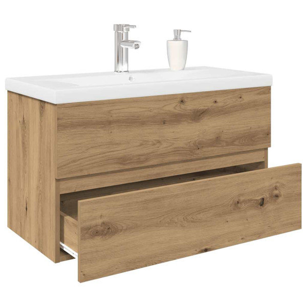 Mueble para lavabo con lavabo integrado y grifo roble artesanal D