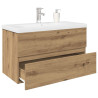 Mueble para lavabo con lavabo integrado y grifo roble artesanal 1