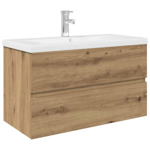 Mueble para lavabo con lavabo integrado y grifo roble artesanal H