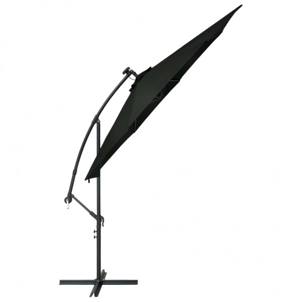 Guarda-sol cantilever c/ luzes LED e poste de aço 300 cm preto M 4