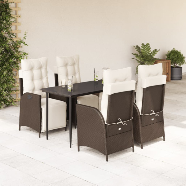 Set comedor de jardín 5 piezas y cojines ratán sintético marrón D